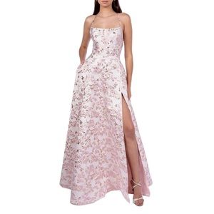 B. Darlin Spaghetti Strap Lace-Up Back Floral Jacquard Dress - Size Juniors 5/6